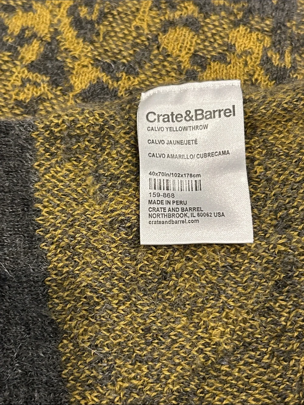 Crate&Barrel Fine-Gauge Baby Alpaca Jacquard Knit Throw Blanket 64”x34”